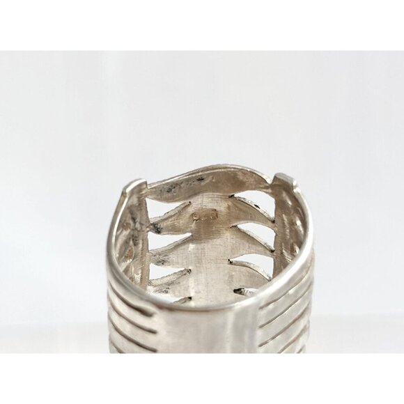 Art Deco Marcasite Gemstone Wavy Chunky Banded Gemstone Vintage Ring - sz 5.5 - Picture 7 of 10